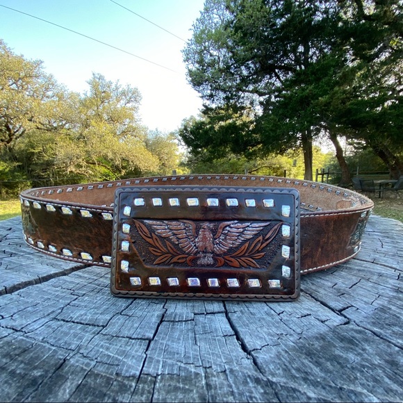 Fossil Other - Hand Tooled Leather Thunderbird Belt
